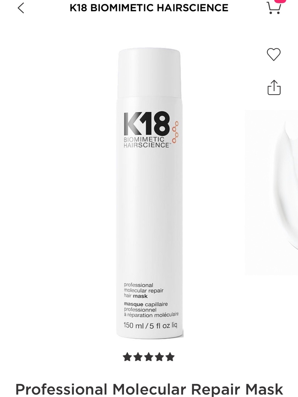 K18 Professional Molecular Repair Hair Mask - White